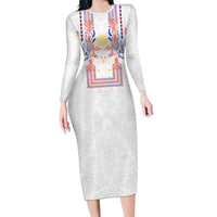 Philippines Barong Style Long Sleeve Bodycon Dress Polynesian Kakau Art Tattoos with Tribal Filipino Sun