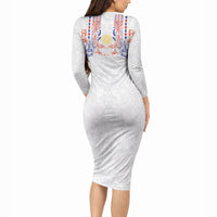 Philippines Barong Style Long Sleeve Bodycon Dress Polynesian Kakau Art Tattoos with Tribal Filipino Sun LT03 - Polynesian Pride