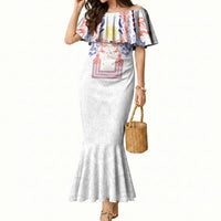 Philippines Barong Style Mermaid Dress Polynesian Kakau Art Tattoos with Tribal Filipino Sun LT03 Women White - Polynesian Pride