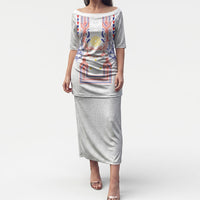 Philippines Barong Style Puletasi Polynesian Kakau Art Tattoos with Tribal Filipino Sun LT03 Long Dress White - Polynesian Pride