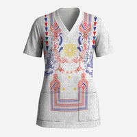 Philippines Barong Style Scrub Top Polynesian Kakau Art Tattoos with Tribal Filipino Sun