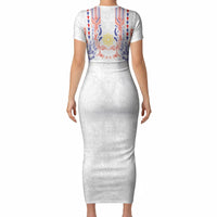 Philippines Barong Style Short Sleeve Bodycon Dress Polynesian Kakau Art Tattoos with Tribal Filipino Sun LT03 - Polynesian Pride