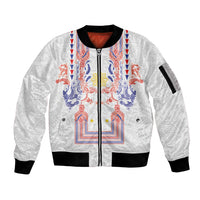 Philippines Barong Style Sleeve Zip Bomber Jacket Polynesian Kakau Art Tattoos with Tribal Filipino Sun