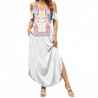 Philippines Barong Style Summer Maxi Dress Polynesian Kakau Art Tattoos with Tribal Filipino Sun LT03 Women White - Polynesian Pride