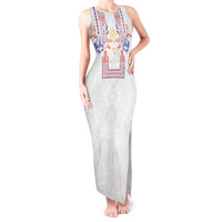 Philippines Barong Style Tank Maxi Dress Polynesian Kakau Art Tattoos with Tribal Filipino Sun LT03 Women White - Polynesian Pride