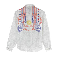 Philippines Barong Style Women Casual Shirt Polynesian Kakau Art Tattoos with Tribal Filipino Sun
