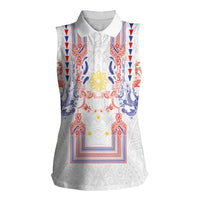 Philippines Barong Style Women Sleeveless Polo Shirt Polynesian Kakau Art Tattoos with Tribal Filipino Sun