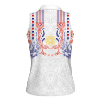 Philippines Barong Style Women Sleeveless Polo Shirt Polynesian Kakau Art Tattoos with Tribal Filipino Sun