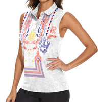 Philippines Barong Style Women Sleeveless Polo Shirt Polynesian Kakau Art Tattoos with Tribal Filipino Sun