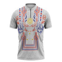 Philippines Barong Style Zipper Polo Shirt Polynesian Kakau Art Tattoos with Tribal Filipino Sun LT03 White - Polynesian Pride