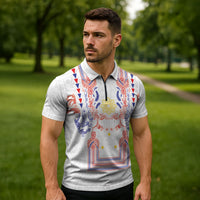 Philippines Barong Style Zipper Polo Shirt Polynesian Kakau Art Tattoos with Tribal Filipino Sun LT03 - Polynesian Pride