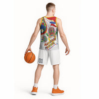 Philippines MassKara Festival Basketball Jersey Smile Masks with Hawaiian Art Pattern and Tropical Plants