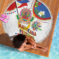 Philippines MassKara Festival Beach Blanket Smile Masks with Hawaiian Art Pattern and Tropical Plants