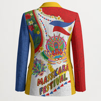 Philippines MassKara Festival Blazer Smile Masks with Hawaiian Art Pattern and Tropical Plants