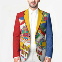Philippines MassKara Festival Blazer Smile Masks with Hawaiian Art Pattern and Tropical Plants