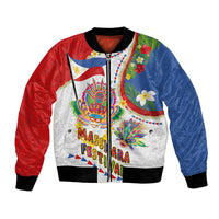 Philippines MassKara Festival Bomber Jacket Smile Masks with Hawaiian Art Pattern and Tropical Plants