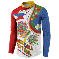 Philippines MassKara Festival Button Sweatshirt Smile Masks with Hawaiian Art Pattern and Tropical Plants