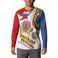 Philippines MassKara Festival Button Sweatshirt Smile Masks with Hawaiian Art Pattern and Tropical Plants