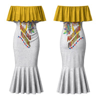 Philippines MassKara Festival Couples Matching Mermaid Dress and Long Sleeve Button Shirt Smile Masks with Hawaiian Art Pattern and Tropical Plants LT03 - Polynesian Pride