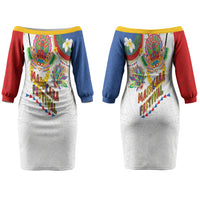 Philippines MassKara Festival Couples Matching Off The Shoulder Long Sleeve Dress and Long Sleeve Button Shirt Smile Masks with Hawaiian Art Pattern and Tropical Plants LT03 - Polynesian Pride