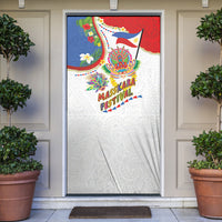 Philippines MassKara Festival Door Cover Smile Masks with Hawaiian Art Pattern and Tropical Plants