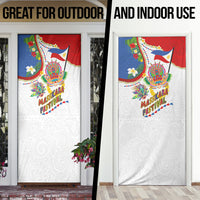 Philippines MassKara Festival Door Cover Smile Masks with Hawaiian Art Pattern and Tropical Plants