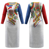 Philippines MassKara Festival Family Matching Long Sleeve Bodycon Dress and Hawaiian Shirt Smile Masks with Hawaiian Art Pattern and Tropical Plants LT03 Mom's Dress Multicolor - Polynesian Pride