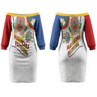 Philippines MassKara Festival Family Matching Off The Shoulder Long Sleeve Dress and Hawaiian Shirt Smile Masks with Hawaiian Art Pattern and Tropical Plants LT03 Mom's Dress Multicolor - Polynesian Pride