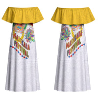 Philippines MassKara Festival Family Matching Off Shoulder Maxi Dress and Hawaiian Shirt Smile Masks with Hawaiian Art Pattern and Tropical Plants LT03 Mom's Dress Multicolor - Polynesian Pride