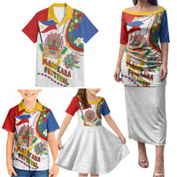 Philippines MassKara Festival Family Matching Puletasi and Hawaiian Shirt Smile Masks with Hawaiian Art Pattern and Tropical Plants LT03 - Polynesian Pride