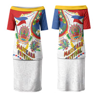 Philippines MassKara Festival Family Matching Puletasi and Hawaiian Shirt Smile Masks with Hawaiian Art Pattern and Tropical Plants LT03 Mom's Dress Multicolor - Polynesian Pride