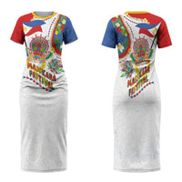 Philippines MassKara Festival Family Matching Short Sleeve Bodycon Dress and Hawaiian Shirt Smile Masks with Hawaiian Art Pattern and Tropical Plants LT03 Mom's Dress Multicolor - Polynesian Pride