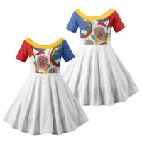 Philippines MassKara Festival Family Matching Summer Maxi Dress and Hawaiian Shirt Smile Masks with Hawaiian Art Pattern and Tropical Plants LT03 Daughter's Dress Multicolor - Polynesian Pride