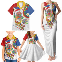 Philippines MassKara Festival Family Matching Tank Maxi Dress and Hawaiian Shirt Smile Masks with Hawaiian Art Pattern and Tropical Plants LT03 - Polynesian Pride