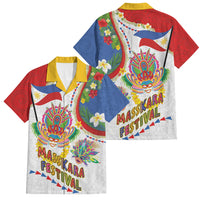 Philippines MassKara Festival Family Matching Tank Maxi Dress and Hawaiian Shirt Smile Masks with Hawaiian Art Pattern and Tropical Plants LT03 Dad's Shirt - Short Sleeve Multicolor - Polynesian Pride