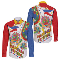Philippines MassKara Festival Family Matching Tank Maxi Dress and Hawaiian Shirt Smile Masks with Hawaiian Art Pattern and Tropical Plants LT03 Dad's Shirt - Long Sleeve Multicolor - Polynesian Pride