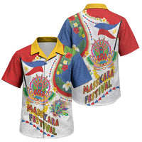 Philippines MassKara Festival Family Matching Tank Maxi Dress and Hawaiian Shirt Smile Masks with Hawaiian Art Pattern and Tropical Plants LT03 Son's Shirt Multicolor - Polynesian Pride