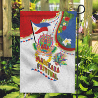 Philippines MassKara Festival Garden Flag Smile Masks with Hawaiian Art Pattern and Tropical Plants