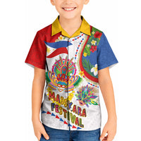 Philippines MassKara Festival Kid Hawaiian Shirt Smile Masks with Hawaiian Art Pattern and Tropical Plants LT03 Kid Multicolor - Polynesian Pride
