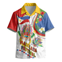 Philippines MassKara Festival Kid Hawaiian Shirt Smile Masks with Hawaiian Art Pattern and Tropical Plants LT03 - Polynesian Pride