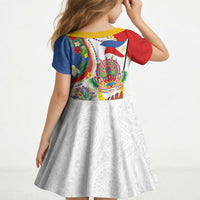 Philippines MassKara Festival Kid Short Sleeve Dress Smile Masks with Hawaiian Art Pattern and Tropical Plants LT03 - Polynesian Pride