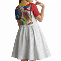 Philippines MassKara Festival Kid Short Sleeve Dress Smile Masks with Hawaiian Art Pattern and Tropical Plants LT03 - Polynesian Pride