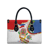 Philippines MassKara Festival Leather Bag Smile Masks with Hawaiian Art Pattern and Tropical Plants