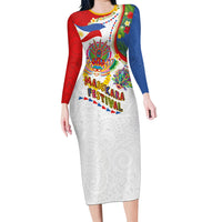 Philippines MassKara Festival Long Sleeve Bodycon Dress Smile Masks with Hawaiian Art Pattern and Tropical Plants