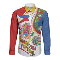 Philippines MassKara Festival Long Sleeve Button Shirt Smile Masks with Hawaiian Art Pattern and Tropical Plants LT03 Unisex Multicolor - Polynesian Pride