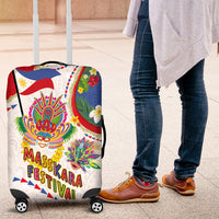 Philippines MassKara Festival Luggage Cover Smile Masks with Hawaiian Art Pattern and Tropical Plants
