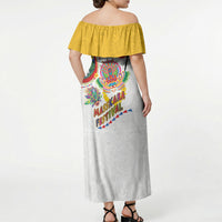 Philippines MassKara Festival Off Shoulder Maxi Dress Smile Masks with Hawaiian Art Pattern and Tropical Plants LT03 - Polynesian Pride