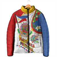 Philippines MassKara Festival Padded Jacket Smile Masks with Hawaiian Art Pattern and Tropical Plants