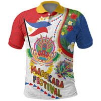 Philippines MassKara Festival Polo Shirt Smile Masks with Hawaiian Art Pattern and Tropical Plants LT03 Multicolor - Polynesian Pride