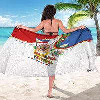 Philippines MassKara Festival Sarong Smile Masks with Hawaiian Art Pattern and Tropical Plants